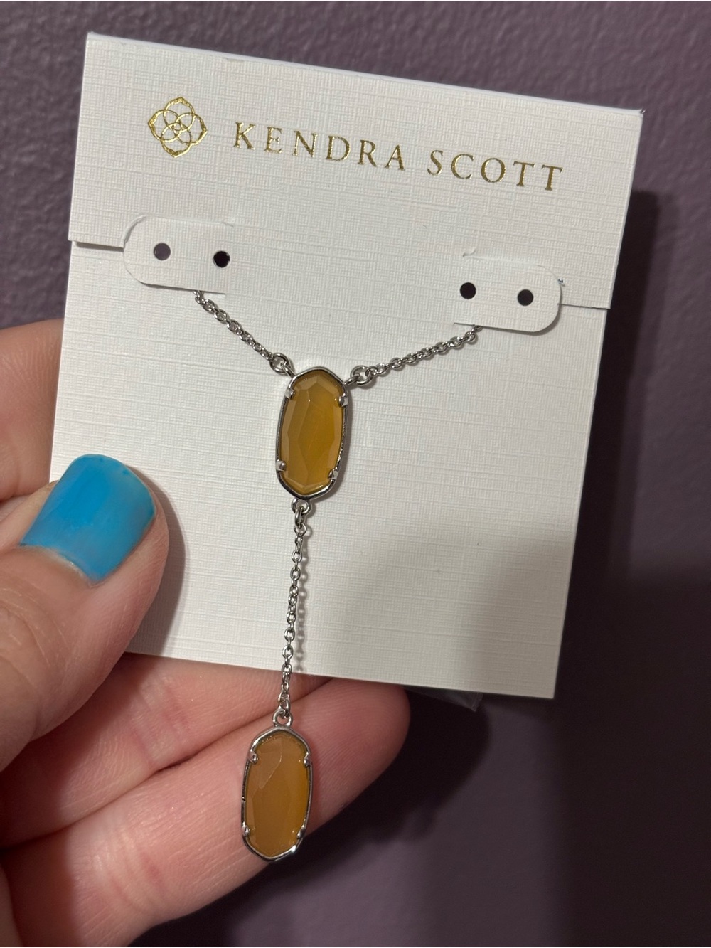 Kendra Scott Silver Y-Drop Necklace with Honey Yellow Stones